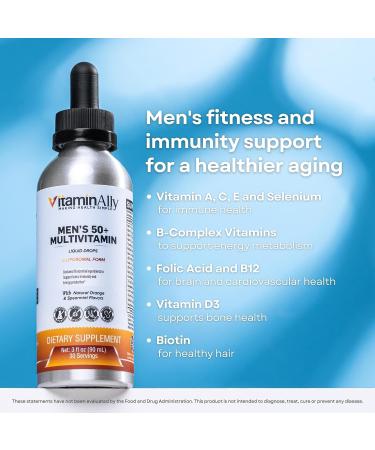 Vitaminally Men's 50+ Multivitamin Liquid Drops | 30 Day Supply | 3 FL Oz | Non-GMO, No Added Sugars | Gluten-Free | Brain Health, Immunity & Energy Support - Buy Online on GoSupps.com