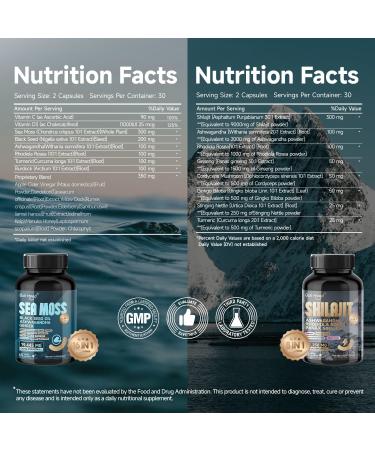 Sea Moss and shilajit Bundle 120 Capsules, with Seamoss, Black Seed Oil, Ashwagandha, Ginger, Burdock Root, Turmeric, Black Pepper Healthcare Dietary, All-in-One Multivitamin Combo Black Seed Oil - Buy Online on GoSupps.com