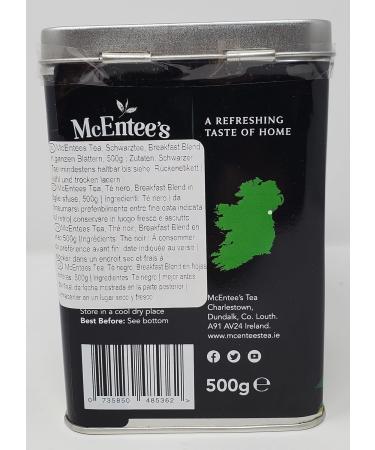 McEntee's Tea McEntee's Irish Breakfast Tea 500g x 2 tins award-winning and blended in Ireland. Strong and citrusy. A traditional Irish blend of Ceylon and Assam loose leaf teas. - Buy Online on GoSupps.com