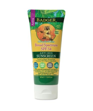 Badger Company Anti-Bug Sunscreen SPF 34 PA+++ Citronella & Cedar 2.9 fl oz (87 ml)