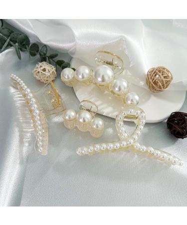 Mehayi 4 PCS Large Pearl Hair Claw Clips for Women - Stylish Hair Barrette Clamps for Thick & Thin Hair - Perfect Fashion Accessories for Parties & Weddings - Buy Online on GoSupps.com