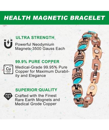 Yinox Magnetic Therapy Arthritis Copper Bracelet for Women | Relieves Pain & Enhances Style with Turkish Turquoise (3500 Gauss) - Buy Online on GoSupps.com