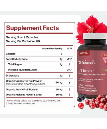 Dr. Fuhrman. Ut Biotect Urinary Tract Supplement | Wholefood Cranberry Pills for Women Made in The USA | D-Mannose Aronia Berry and Cranberry | Cleanses and Protects The Urinary Tract | 120 Caps - Buy Online on GoSupps.com