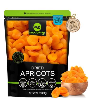 Sun Dried Turkish Apricots, No Sugar Added (16oz - 1 LB) Packed Fresh in Resealable Bag - Sweet Dehydrated Fruit, Snack Treat - Healthy Food, All Natural, Vegan, Kosher Certified Dried Apricot - 16 Ounce