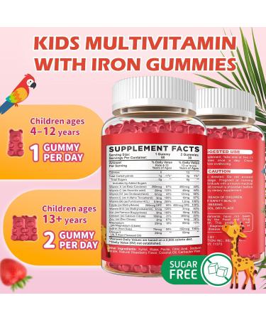 Iron Supplement Gummies for Kids with Multivitamin, Calcium, Zinc, Folate - Kids Iron Gummies Support Immune, Blood Builder, Iron Deficiency, Anemia & Energy - Vegan, Strawberry 60 Count Strawberry 60 Count (Pack of 1) - Buy Online on GoSupps.com