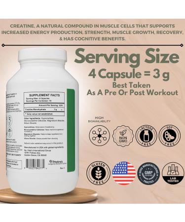 PRISTINE S Creatine Monohydrate 3000MG Capsules - 75 Day Supply for Muscle Growth Enhanced Athletic Performance & Cognitive Support - No Bloat Ultimate Recovery Supplement - Buy Online on GoSupps.com