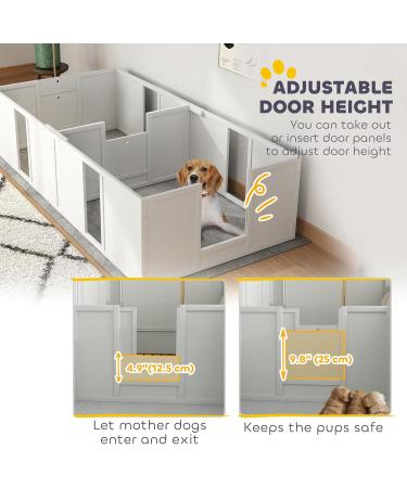 PawHut Whelping Box for Dogs and Puppies Dog Whelping Pen Dog Birth Supplies Indoor with Removable Adjustable Height Doors for Medium Sized Dogs 77" x 38" x 19" 196L x 96W x 48H cm - Buy Online on GoSupps.com
