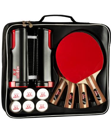 IntegraFun Pro Ping Pong Paddle Set with Ping Pong Net- Bracket Clamps,3-star Ping Pong Balls, Storage Case - Retractable Net and Post Set Adjustable to any Table - Indoor Outdoor Games for Family