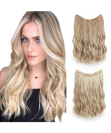 SARLA Dirty Blonde Invisible Wire Hair Extension with Clips Short Beach Wave Synthetic Clip in Hairpiece for Women Size Adjustable 16 Inch 16 Inch (Pack of 1) Dirty Blonde
