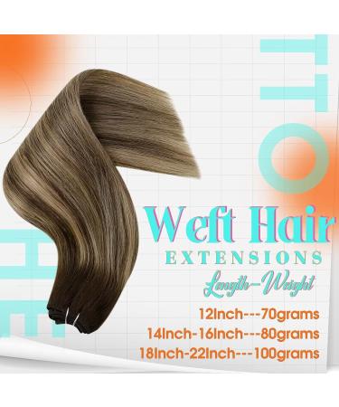 Hetto Real Hair Extensions - Brown Balayage Remy Weft 70g #4/27/4 Ombre Light Brown to Blonde 30cm - Premium Quality International Shipping - Buy Online on GoSupps.com