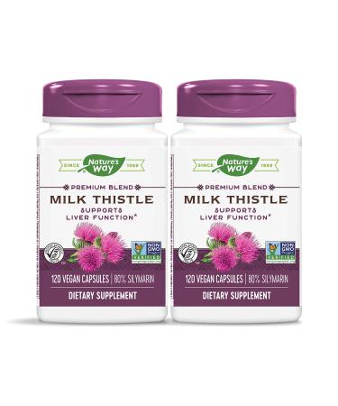 Nature's Way Standardized Milk Thistle 80% Silymarin per serving, TRU-ID Certified, Non-GMO Project Verified, Vegetarian, 120 Vegetarian Capsules, Pack of 2 120 Count (Pack of 2)