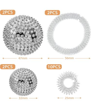 4 Skills Igelball Massage & 10 Massage Rings Set - Acupressure for Stress Relief for All Ages - Silver - Buy Online on GoSupps.com