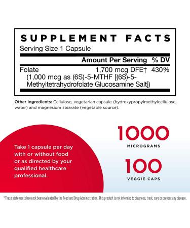 Jarrow Formulas Methyl Folate 1000 mcg - 100 Veggie Caps | Enhanced Absorption for Optimal Health - Buy Online on GoSupps.com
