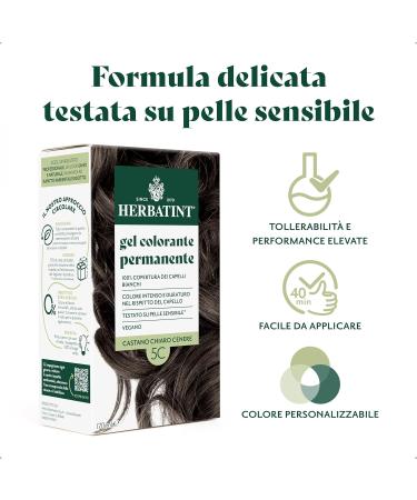  Herbatint Herbatint Permanent Hair Color Gel 5C Light Ash Brown - 170 ml | Ammonia-Free 100% Gray Coverage | For Sensitive Skin with 8 Natural Organic Extracts - Buy Online on GoSupps.com