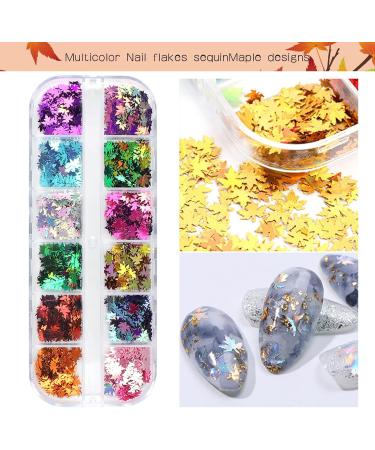 ACDOKUK 12 Colors Autumn Blatt Nail Art Glitter Sequins Perfect Thin Decals for Stunning Autumn Nail Art Decoration - Buy Online on GoSupps.com