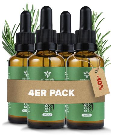 Heldengr n organic rosemary+ hair oil high -dose stimulates hair growth - hair oil in hair loss with real organic jojoba & rosemary oil rosemary oil hair - 4 x 50 ml 50 ml (4 Pack) rosemary+