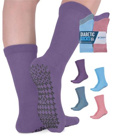 Diabetic Socks for Women and Men - 4 Pairs Non Binding Socks for Women | Non Slip Socks Mens | Gripper Socks for Men Medium Light Blue Blue Purple Pink