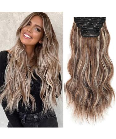 Xtrend 20Inch Bleach Blonde Mix Brown hair extensions Clip in Hair Extensions Synthetic Hair pieces for Women
