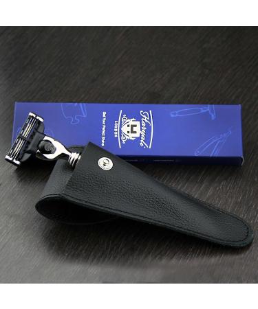 Triple Edge Cartridge Razor for Men - Ivory & Leather Pouch | Gents Shaving Essentials | Perfect Gift for Him - Buy Online on GoSupps.com