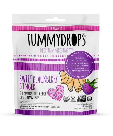 USDA Organic Sweet BlackBerry Ginger Tummydrops (Resealable Bag with 33 Individually Wrapped Drops) Certified by Oregon Tilth Organic, GFCO Gluten-Free, Non-GMO Project, and KOF-K Kosher