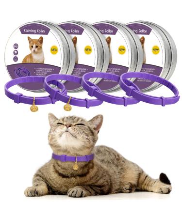 4 Pcs Calming Cats Collar Adjustable Cat Calm Collar Lavender Scent Relaxing Cat Collar with 2 Pendant for Puppies Cats Reduce Stress Aggression Anxious, up to 15 Inches Purple, Gold