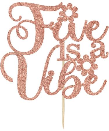 Five is a Vibe Cake Topper - Groovy 5th Birthday Party Decoration - Flower Rainbow Cake Decor for Girl Hippie Retro Disco Groovy 5 Years Old Birthday Party Decoration Supplies - Rose Gold Glitter - Buy Online on GoSupps.com