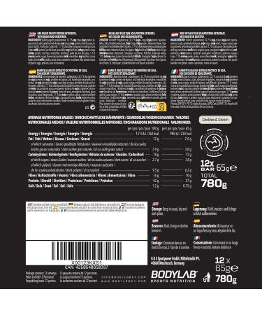 Buy BODYLAB24 Crispy Protein Bar 12x65g - High Protein Low Sugar Fiber-Rich Cookies & Cream Snack - Ideal Fitness Boost - Buy Online on GoSupps.com