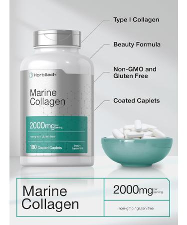 Horb ach Marine Collagen Peptides 2000mg | 180 Caplet Capsules | Type 1 with Calcium | Non-GMO Gluten Free Supplement - Buy Online on GoSupps.com