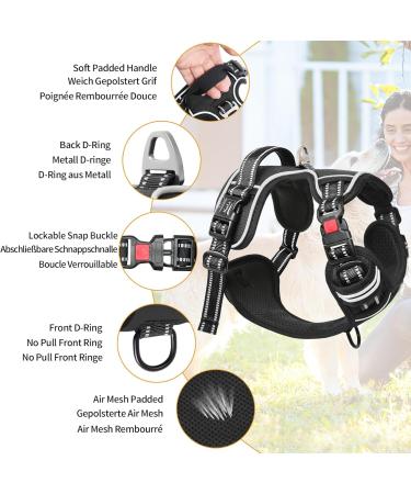 Heele XL Dog Harness - Adjustable Reflective Breast Harness for Running Anti-Train Design with Lockable Snap Black 53-97cm - Buy Online on GoSupps.com