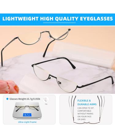 2 Pack Half Lens Reading Glasses - Blue Light Blocking Half Moon Frame Spring Hinge Mens & Womens - Black/Gunmetal +2.5 - International Shipping Available - Buy Online on GoSupps.com