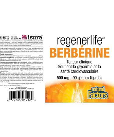 Natural Factors Regenerlife Berberine 500mg 90 liquid softgels Clinical Strength Helps Support Blood Sugar and Cardiovascular Health - Buy Online on GoSupps.com