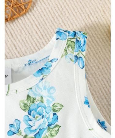Puseky Toddler Girl Floral Print Dress and Ribbed Cardigan Set - Blue (2-3 Years) - Buy Online on GoSupps.com