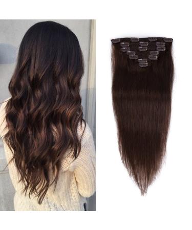 14 inches Clip in Hair Extensions Real Human Hair - 70g 7pcs 16 Clips Straight 100% Remy Human Hair Extensions for Women Dark Brown #2 Color 14 Inch (Pack of 7) Dark Brown #2