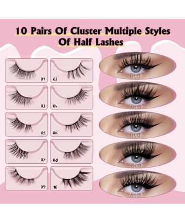 Lash Clusters 10 Pairs Half-Mix: Russian Fluffy Cat Eye Wispy Eyelashes for DIY Extension - Soft & Easy to Wear - Buy Online on GoSupps.com