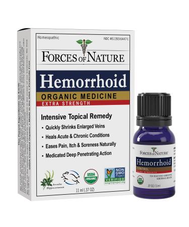 Forces of Nature Natural, Organic, Hemorrhoid Extra Strength Relief (11ml) Non GMO, No Harmful Chemicals -Quickly Shrink Enlarged Veins, Ease Pain, Soreness, Itching Associated with Hemorrhoids 0.37 Fl Oz (Pack of 1)