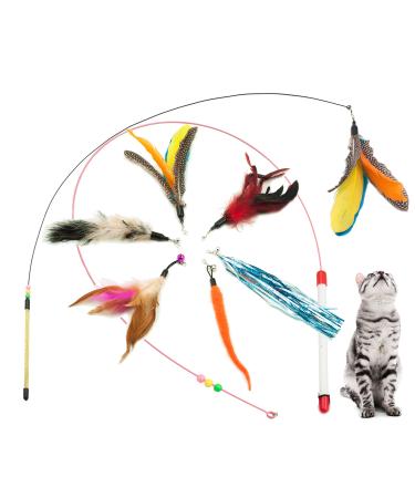 Fashion's Talk Kitten Feather Wire Wands Worm Teaser Wand Cat Toy with Replacement Pack 2 Wands with Feather Replacement Pack