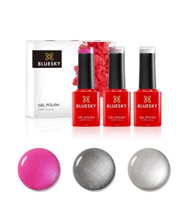 Bluesky Gel Nail Polishes Chrome Shock Silver Chrome 80532 Titanium A032 Future Fuchsia 80614 3 x 5ml Silver Grey Pink (Requires Curing Under UV/LED Lamp) Chrome Shock 1 count (Pack of 1)
