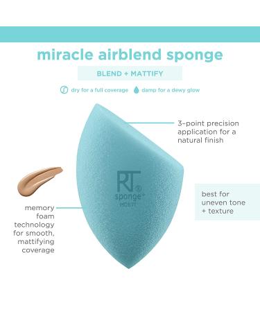 Real Techniques Airblend Beauty Makeup Sponge - Blue Matte Blender for Foundation & Cream Products - Medium to Full Coverage, Blends & Mattifies - 1 Count - Buy Online on GoSupps.com