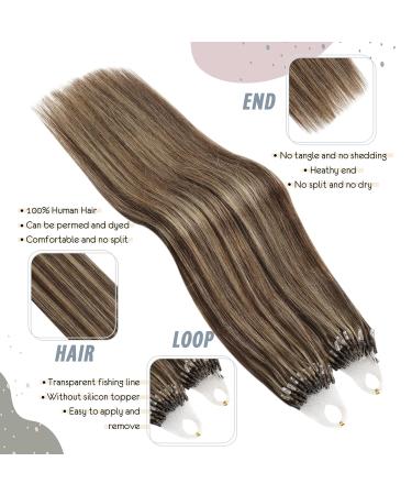 UGEAT Microring Extensions - Real Hair Dark Brown & Caramel Blonde Highlights 55 cm 50g 50 Pieces #4/27 - Premium Quality Hair Extensions - Buy Online on GoSupps.com