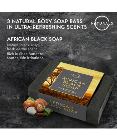 Men's Exfoliating Bar Soap Set - Natural Organic Cedarwood Mint Body Soap for Men - African Black Woodsy Scent - 3-Pcs Pack - Buy Online on GoSupps.com