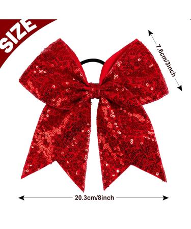 Whaline 8 Inch Glitter Red Jumbo Cheer Bows - 4 Pack | Large Cheerleading Hair Bows for Girls, Toddlers, Women - Elastic Ponytail Holder & Hair Accessories - Buy Online on GoSupps.com