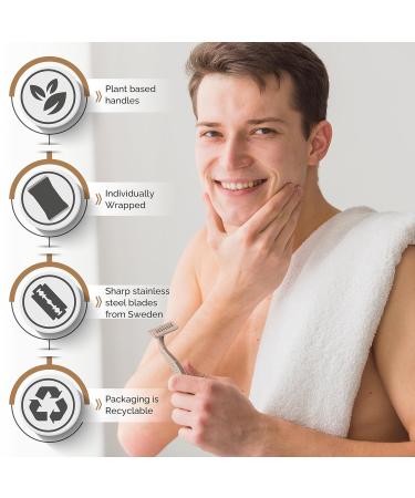 Eco-Friendly Biodegradable Disposable Razors | Bleeker and Rowe | Plant-Based | Triple Swedish Steel Blades | Individually Wrapped (10 - Buy Online on GoSupps.com