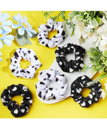 10 Piece Cow Print Scrunchies - Elastic Hair Ropes for Women & Girls - White & Black - Hair Accessories & Party Decor - Buy Online on GoSupps.com