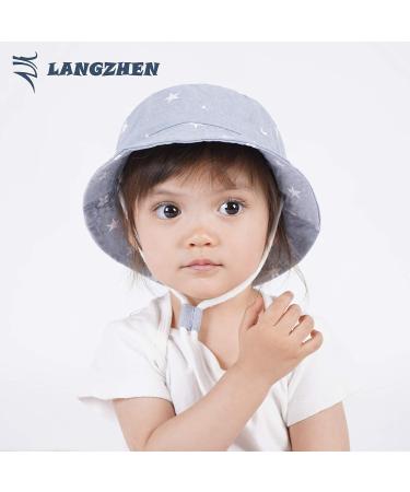 LANGZHEN Baby Girls Sun Protection Hat with Chin Strap - Light Blue Stars, 3-6 Months - Buy Online on GoSupps.com