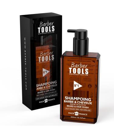 Beard and Hair Shampoo Sulphate Free 300 ml Argan Oil and Jojoba Oil for Beard Care and Care Made in France BARBER TOOLS (300 ml)