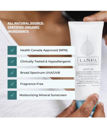 LASPA SPF30 Mineral Sunscreen | Broad Spectrum UVA/UVB Protection for Sensitive Skin | Non-Comedogenic Fragrance-Free & Hypoallergenic | 2.7oz - Buy Online on GoSupps.com