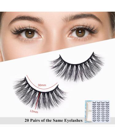 20 Pairs Natural Faux Mink False Eyelashes | Handmade & Reusable | Fluffy Volume Long Thick Lashes | 12mm | Pack of 1 - Buy Online on GoSupps.com