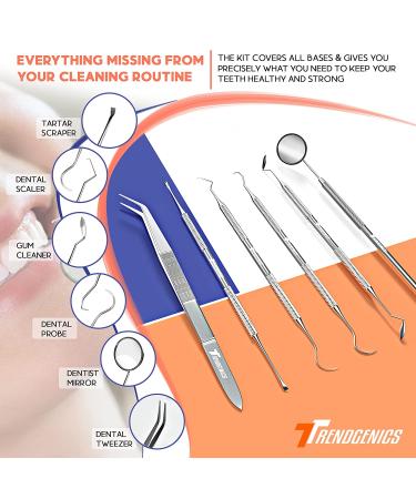 TrendGenics Dental Tools Professional Cleaning Kit - 6Pcs Set for Plaque & Calculus Removal - Stainless Steel Hygiene Dentist Set with Black Case - Ideal for Home & Oral Use - Buy Online on GoSupps.com
