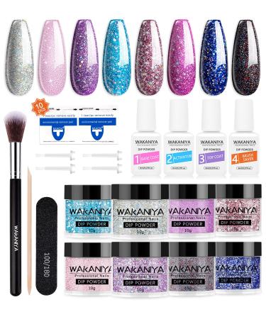 Dipping Powder Nails Set 29PCS DIP powder nail starter kit 8 colors French nail powder set with activator base top coat for beginners dip manicure sets pink blue glitter - Buy Online on GoSupps.com