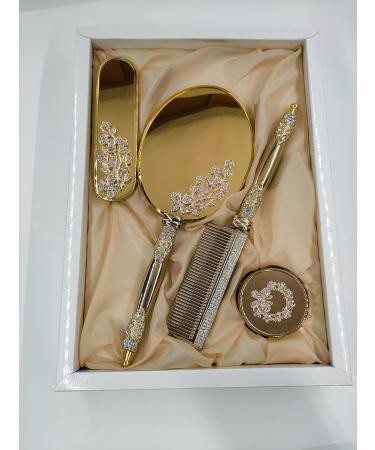 Vintage Gold Make-Up Mirror & Hairbrush Set | Antique Comb & Mirror Set for Beauty | Elegant Make-Up Accessories - Buy Online on GoSupps.com